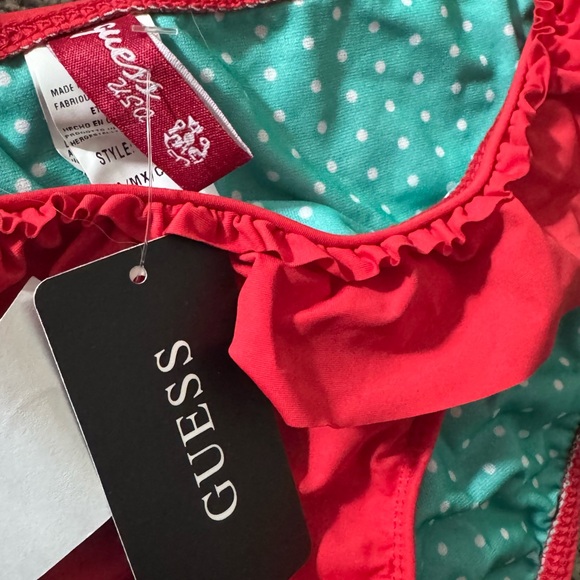 Guess NWT Red ruffle bling Logo string Bikini Set top~M Aus-12 bottoms large - Picture 5 of 10